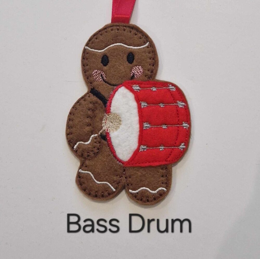 Bass Drum Gingerbread Decoration. Available as a Hanging decoration, Keyring/Bag charm Or fridge magnet