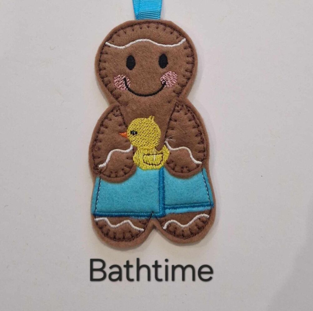 Bath Time Gingerbread Decoration. Available as a Hanging decoration, Keyring/Bag charm Or fridge magnet