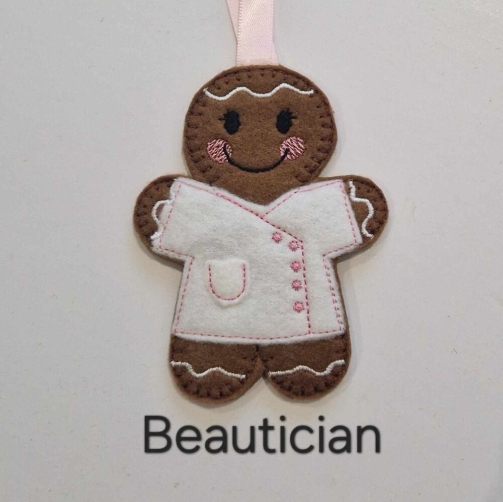Beautician Gingerbread Decoration. Available as a Hanging decoration, Keyring/Bag charm Or fridge magnet