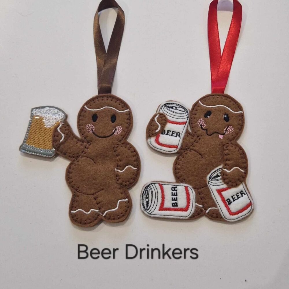 Beer Drinker  Gingerbread Decoration. Available as a Hanging decoration, Keyring/Bag charm Or fridge magnet