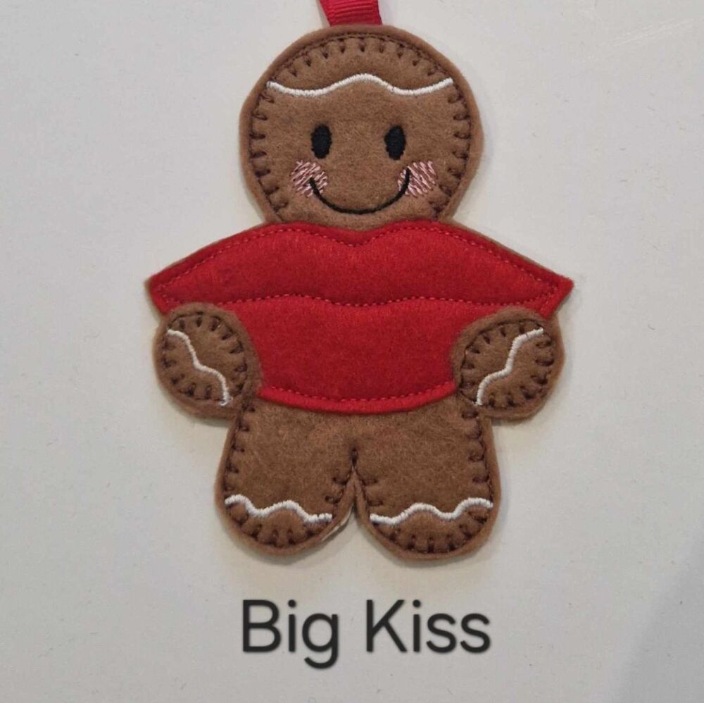 Big Lips, Big Kiss Gingerbread Decoration. Available as a Hanging decoration, Keyring/Bag charm Or fridge magnet