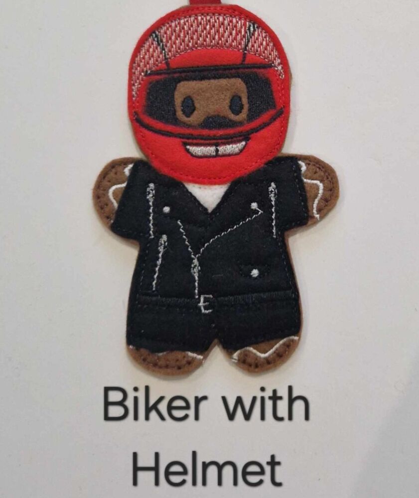 Biker Gingerbread Decoration. Available as a Hanging decoration, Keyring/Bag charm Or fridge magnet