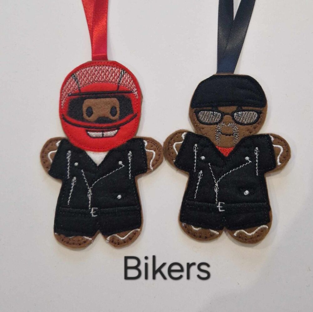 Biker Gingerbread Decoration. Available as a Hanging decoration, Keyring/Bag charm Or fridge magnet
