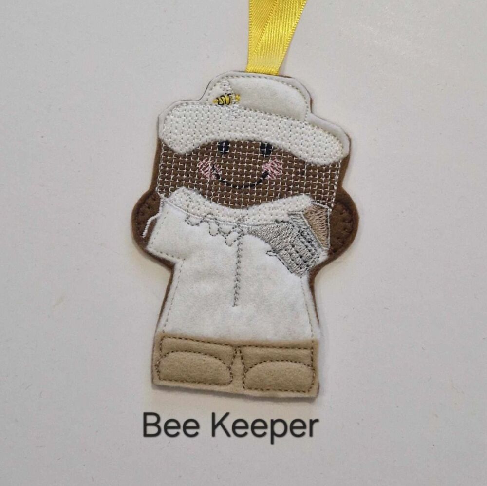 Bee Keeper Gingerbread Decoration. Available as a Hanging decoration, Keyring/Bag charm Or fridge magnet