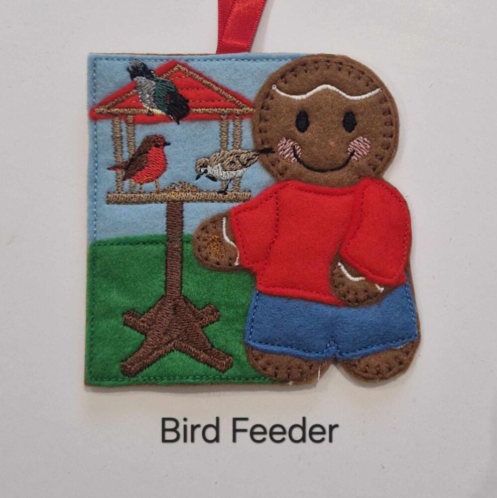 Bird Feeder Gingerbread Felt Hanging Decoration.