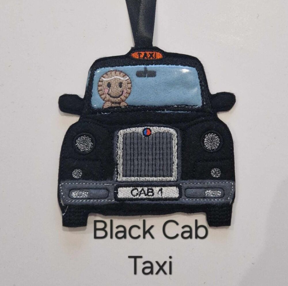 Black Cab, Taxi, London Cab Gingerbread Decoration. Available as a Hanging decoration, Keyring/Bag charm Or fridge magnet