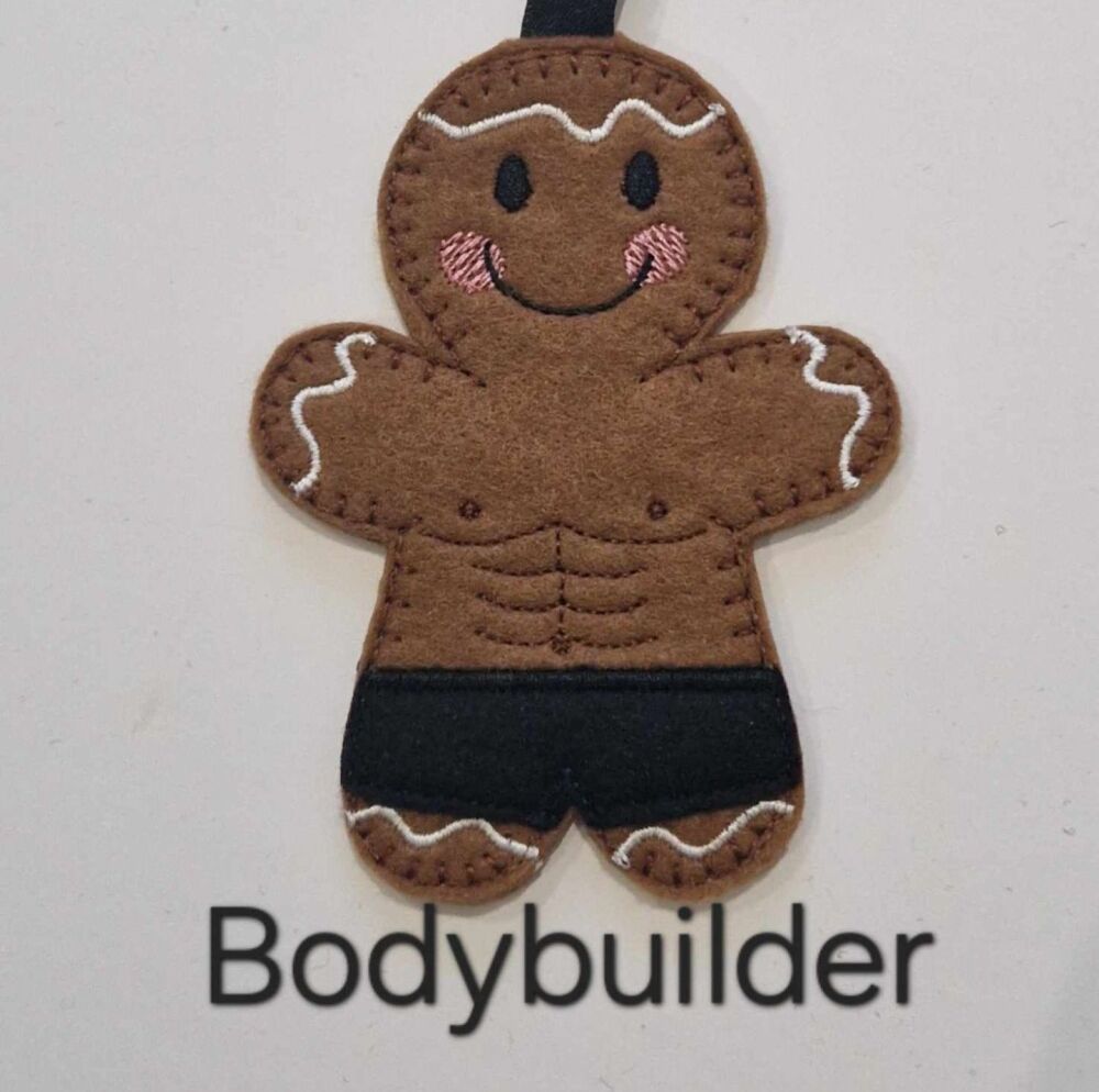 Body Builder, Body Building Gingerbread Decoration. Available as a Hanging decoration, Keyring/Bag charm Or fridge magnet