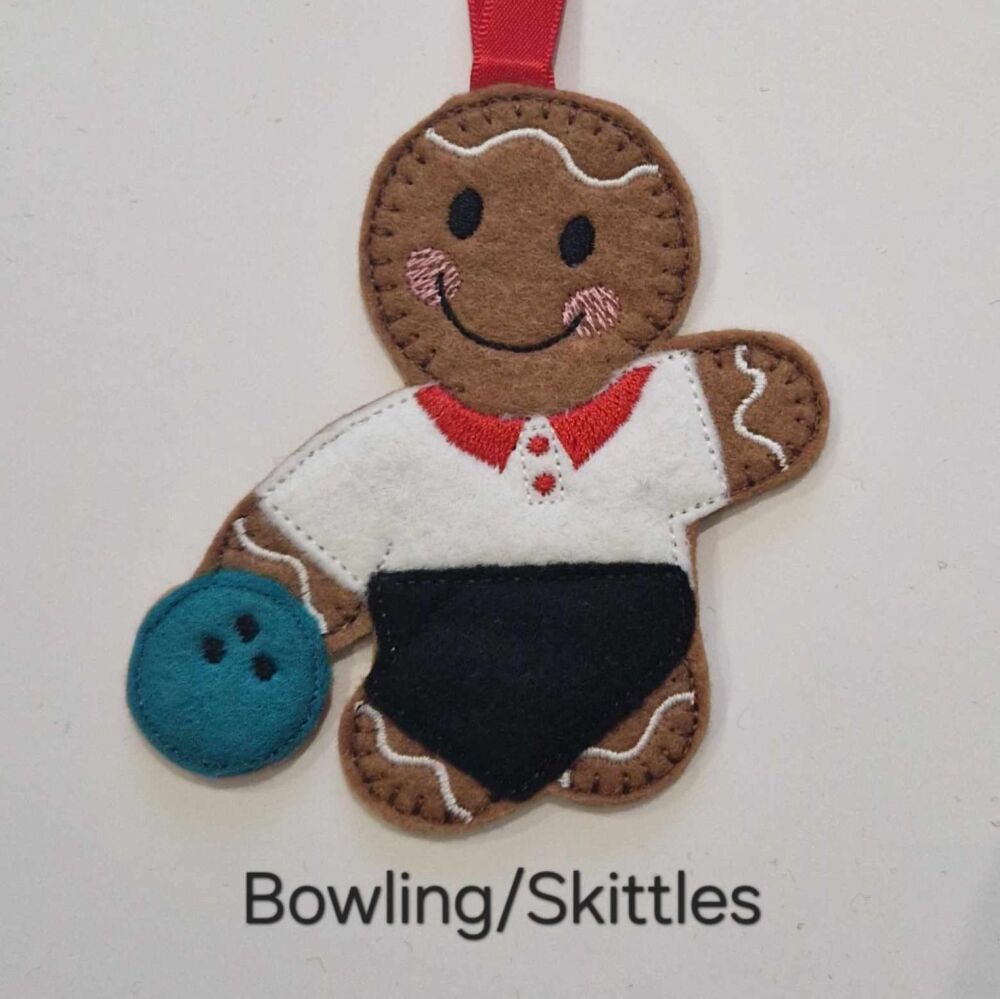 Bowling Skittles Gingerbread Decoration. Available as a Hanging decoration, Keyring/Bag charm Or fridge magnet