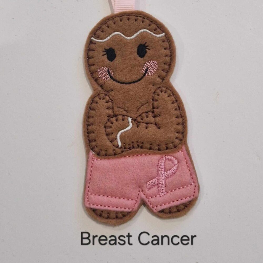 Breast Cancer Awareness survivor warrior Gingerbread Decoration. Available as a Hanging decoration, Keyring/Bag charm Or fridge magnet