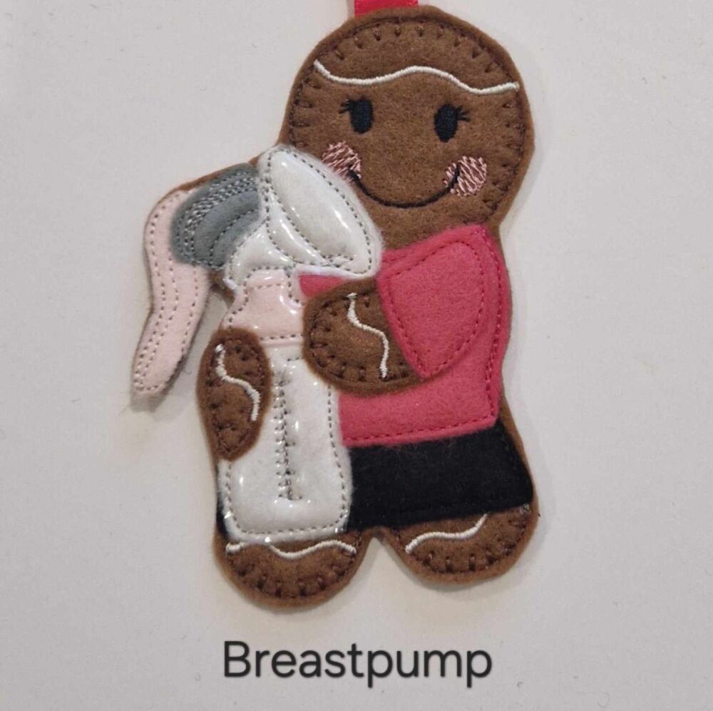 Breast Pump Gingerbread Decoration. Available as a Hanging decoration, Keyring/Bag charm Or fridge magnet