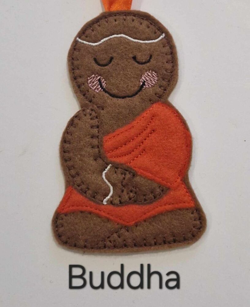 Buddha Felt Gingerbread Decoration. Available as a Hanging decoration, Keyring/Bag charm Or fridge magnet