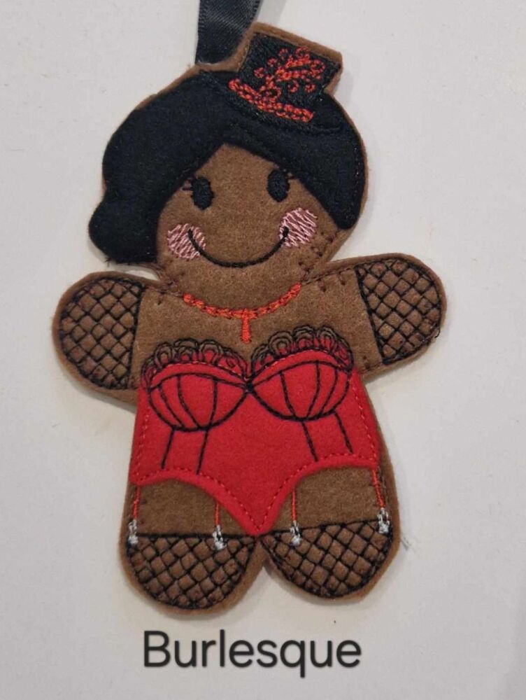 Burlesque Dancer Felt Gingerbread Decoration. Available as a Hanging decoration, Keyring/Bag charm Or fridge magnet