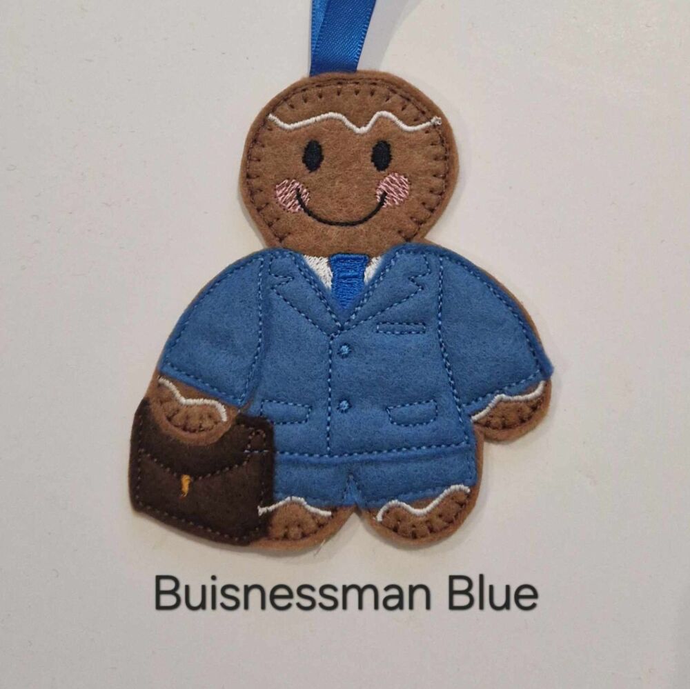 Businessman In Suit Felt Gingerbread Decoration. Available as a Hanging decoration, Keyring/Bag charm Or fridge magnet