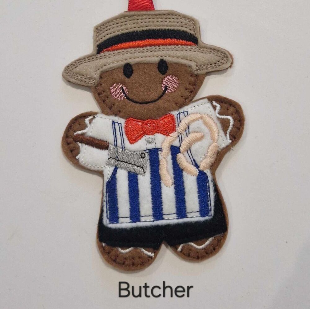 Butcher Felt Gingerbread Decoration. Available as a Hanging decoration, Keyring/Bag charm Or fridge magnet