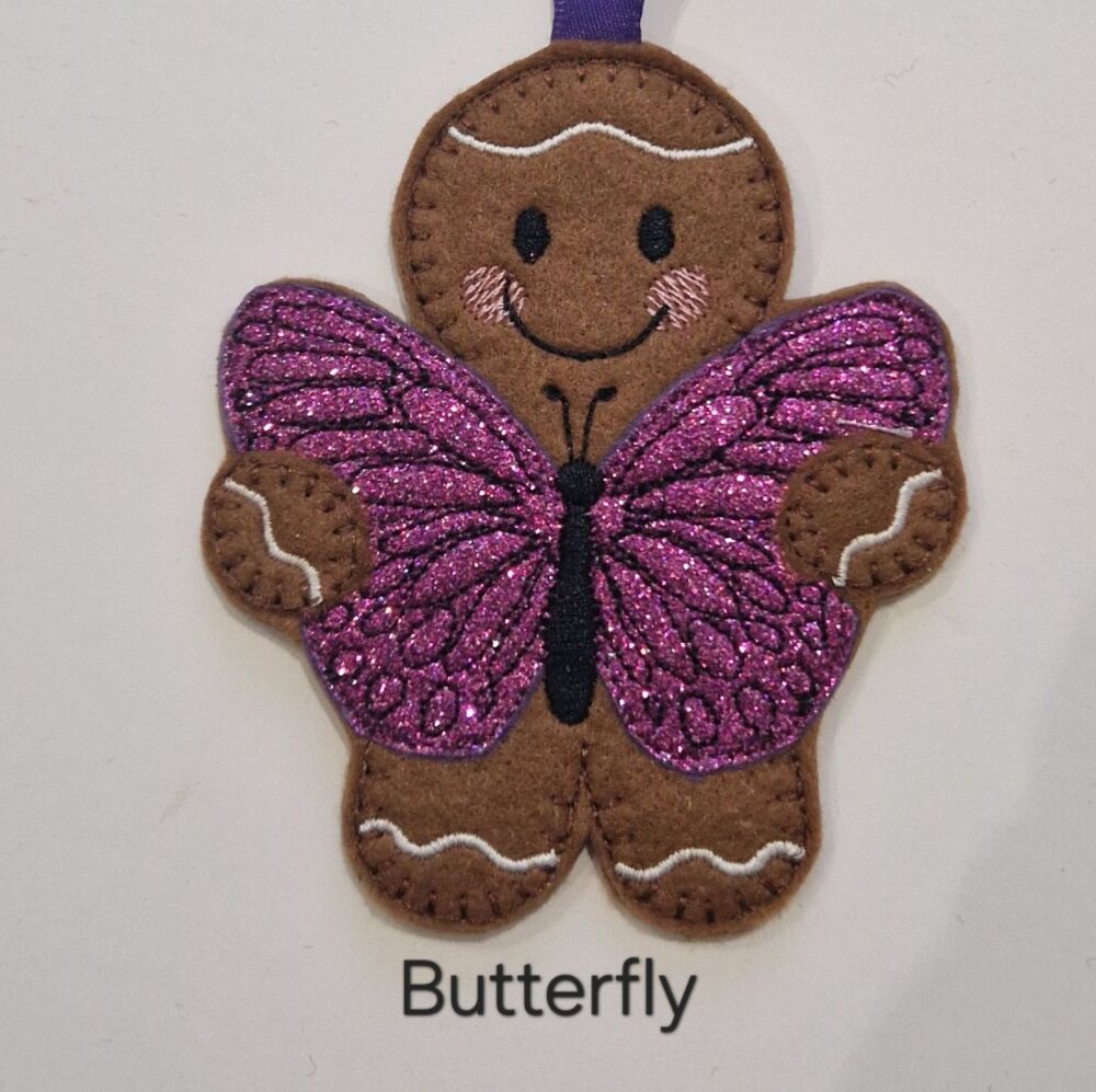 Butterfly, butterflies Felt Gingerbread Decoration. Available as a Hanging decoration, Keyring/Bag charm Or fridge magnet
