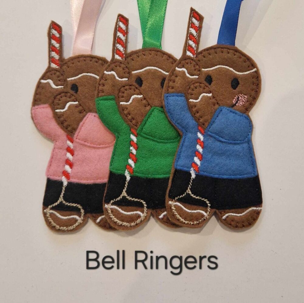 Church Bell Ringer Gingerbread Felt Decoration, Christmas Tree Decoration. Available as Hanging decoration, Keyring/Bag charm Or Fridge Magnet