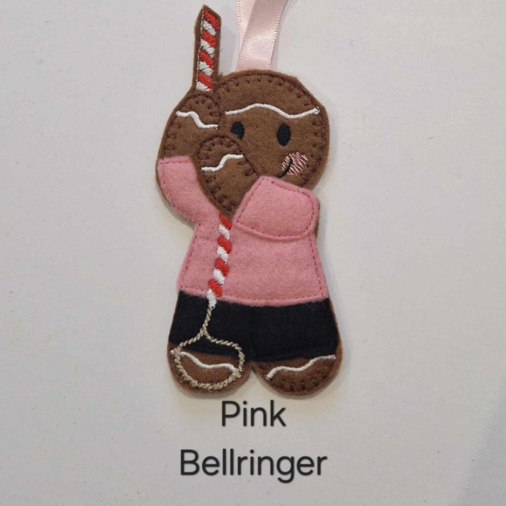 Church Bell Ringer Gingerbread Felt Decoration, Christmas Tree Decoration. Available as Hanging decoration, Keyring/Bag charm Or Fridge Magnet