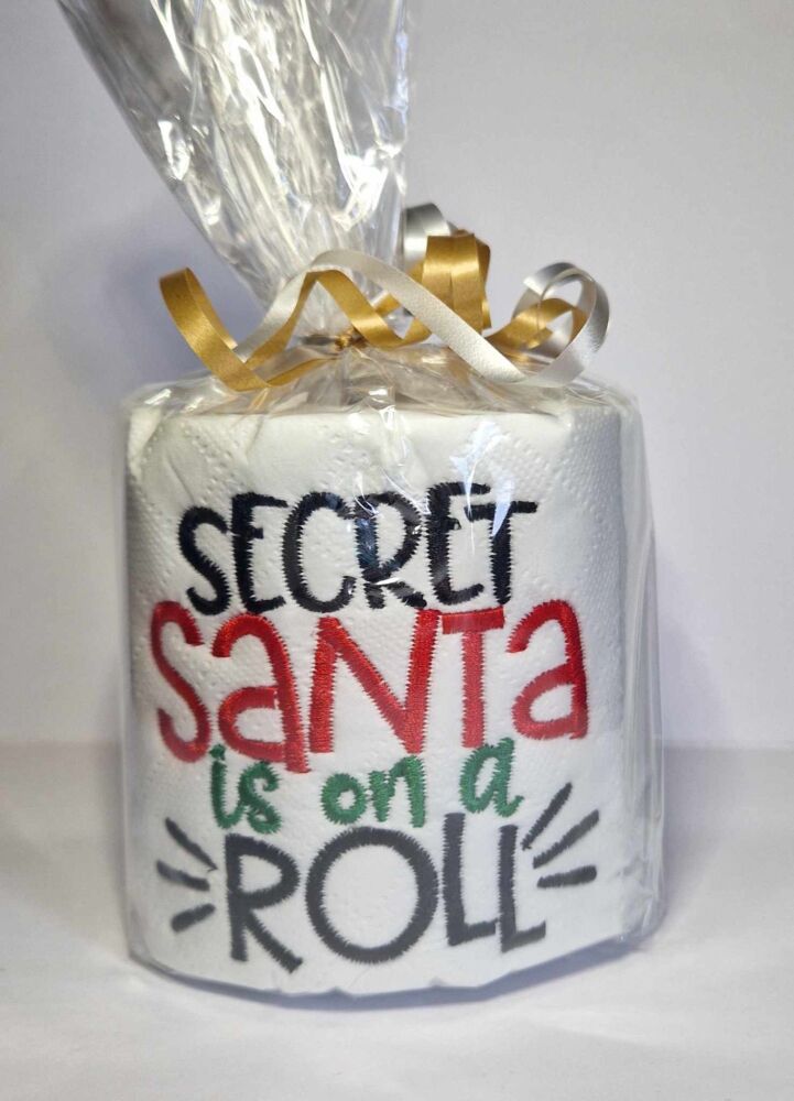 SECRET SANTA is on a ROLL Novelty embroidered Toilet Paper