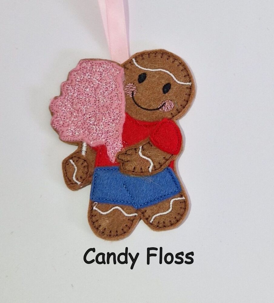 Candy Floss Gingerbread Felt Hanging Decoration, Christmas Tree Decoration. Available as Keyring & Fridge Magnet too.