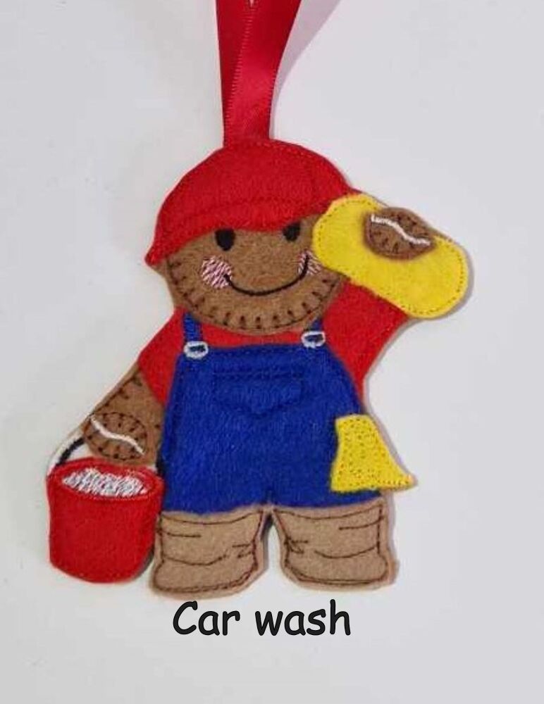 Car Valet, Carwash Gingerbread Felt Hanging Decoration, Christmas Tree Decoration. Available as Keyring & Fridge Magnet too.
