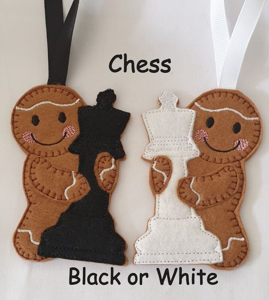 Chess Gingerbread Felt Hanging Decoration, Christmas Tree Decoration. Available as Keyring & Fridge Magnet too.