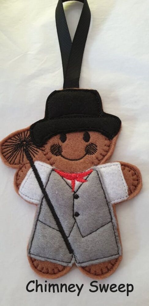 Chimney sweep Gingerbread Felt Hanging Decoration, Christmas Tree Decoration. Available as Keyring & Fridge Magnet too.