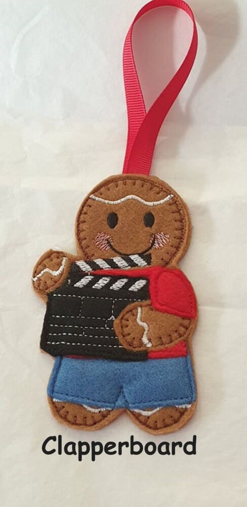 Clapperboard Gingerbread Felt Hanging Decoration, Christmas Tree Decoration. Available as Keyring & Fridge Magnet too.