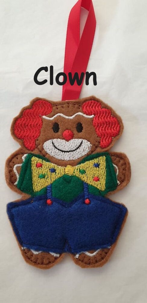 Clown Gingerbread Felt Hanging Decoration, Christmas Tree Decoration. Available as Keyring & Fridge Magnet too.
