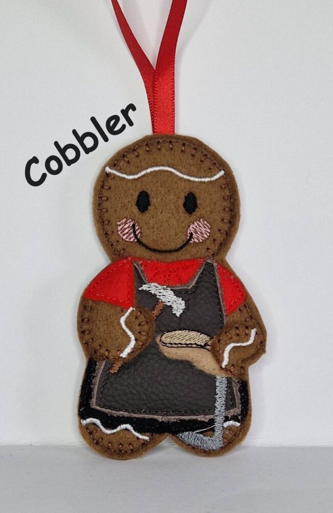 Cobbler Shoe repair Gingerbread Felt Hanging Decoration, Christmas Tree Decoration. Available as Keyring & Fridge Magnet too.
