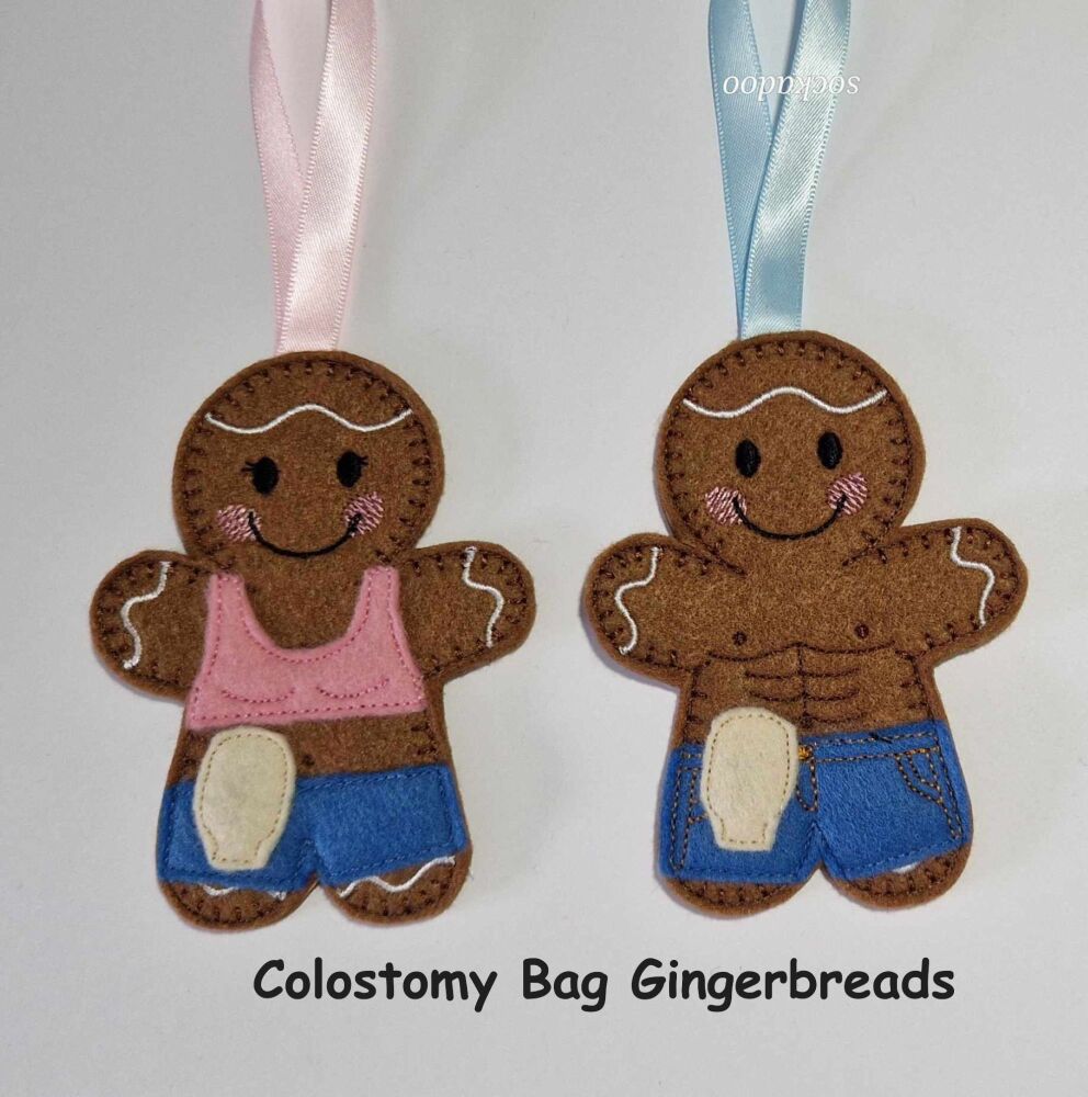 Colostomy Bag, Stoma Gingerbread Felt Hanging Decoration, Christmas Tree Decoration. Available as Keyring & Fridge Magnet too.