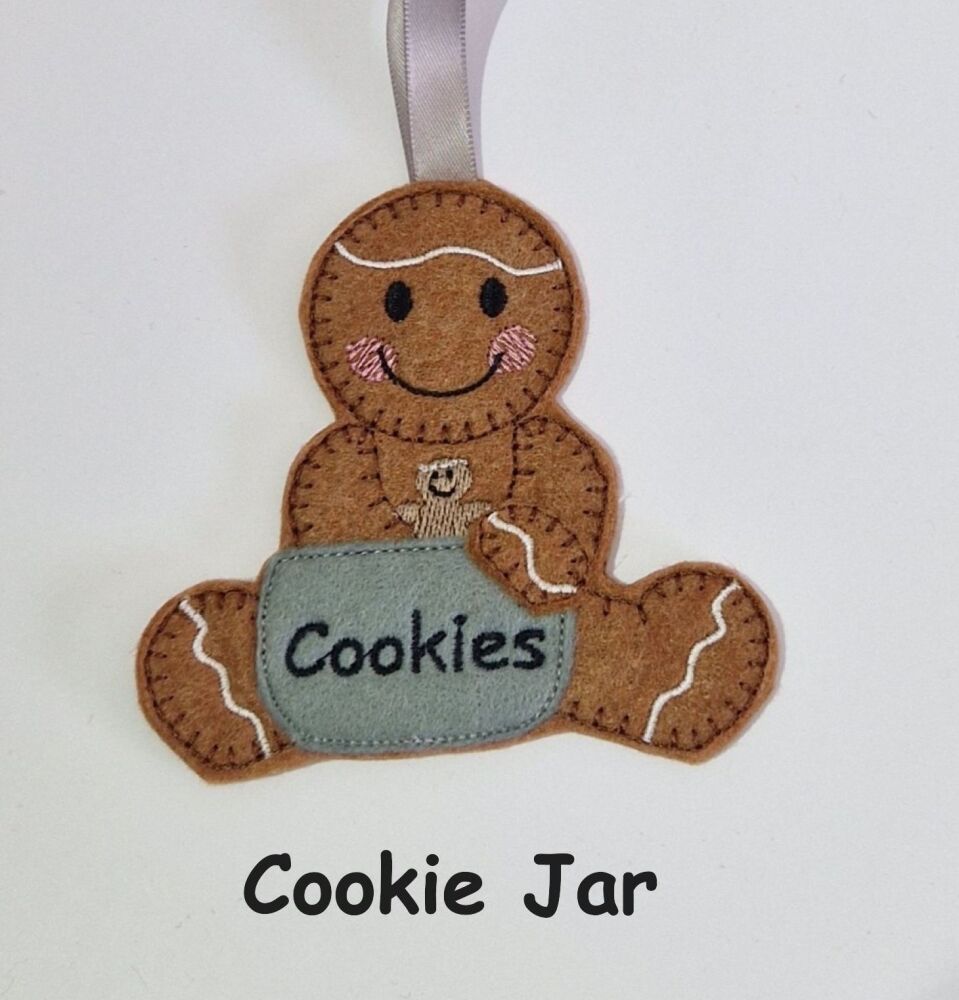Cookie Jar Gingerbread Felt Hanging Decoration, Christmas Tree Decoration. Available as Keyring & Fridge Magnet too.