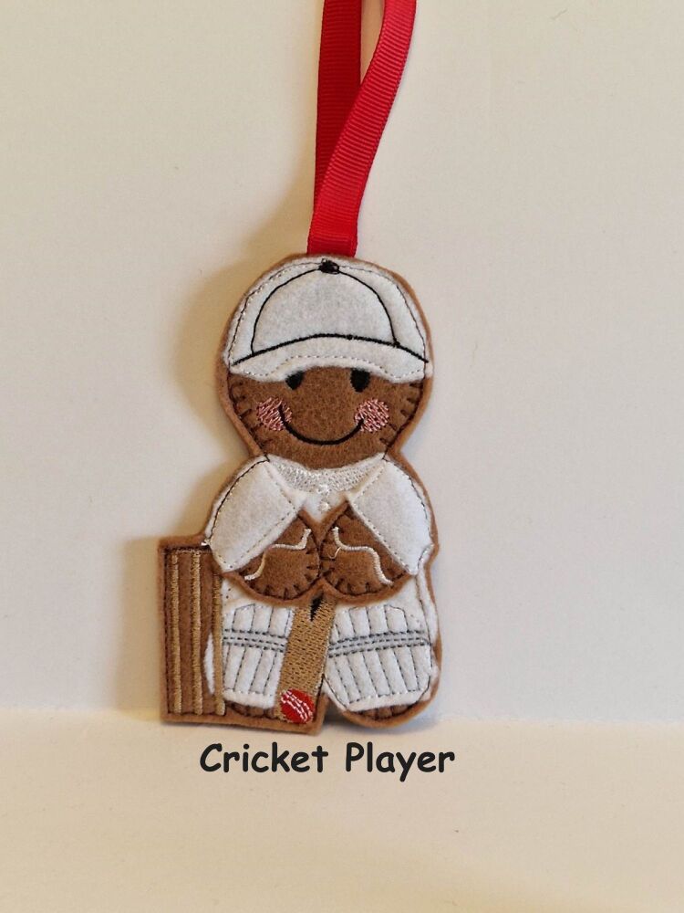 Cricket Gingerbread Felt Hanging Decoration, Christmas Tree Decoration. Available as Keyring & Fridge Magnet too.