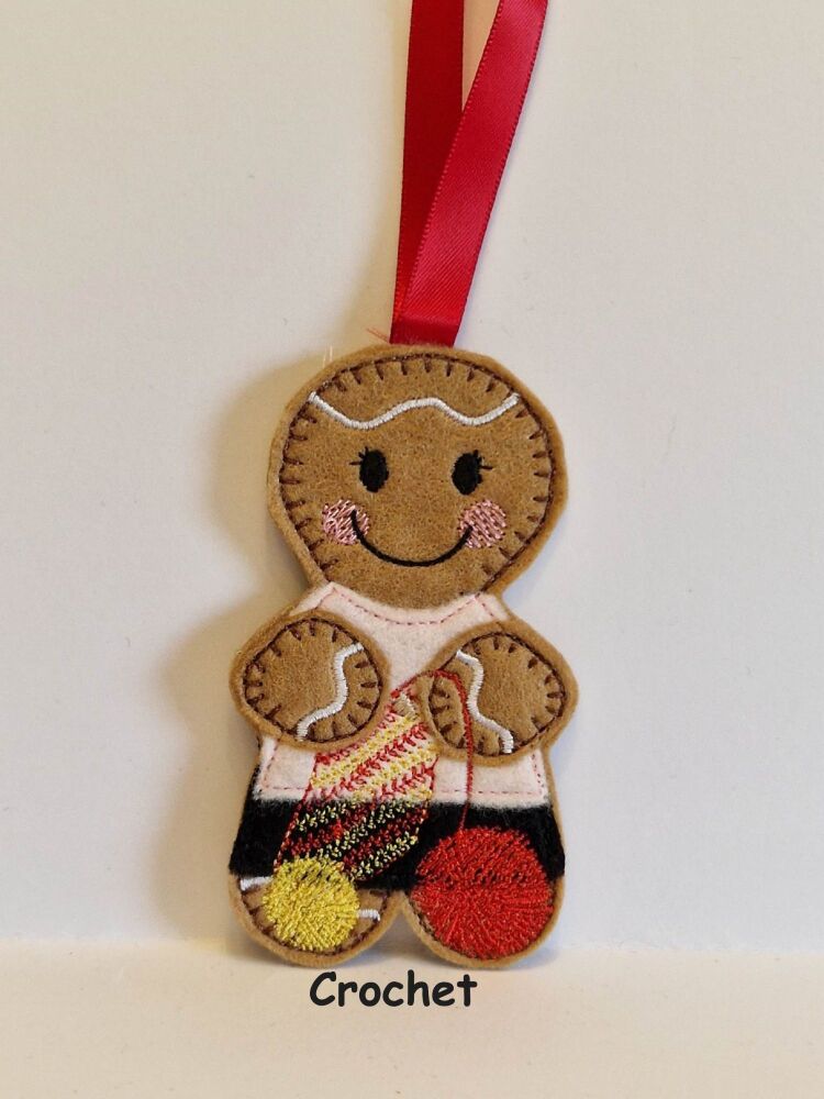 Crochet Gingerbread Felt Hanging Decoration, Christmas Tree Decoration. Available as Keyring & Fridge Magnet too.