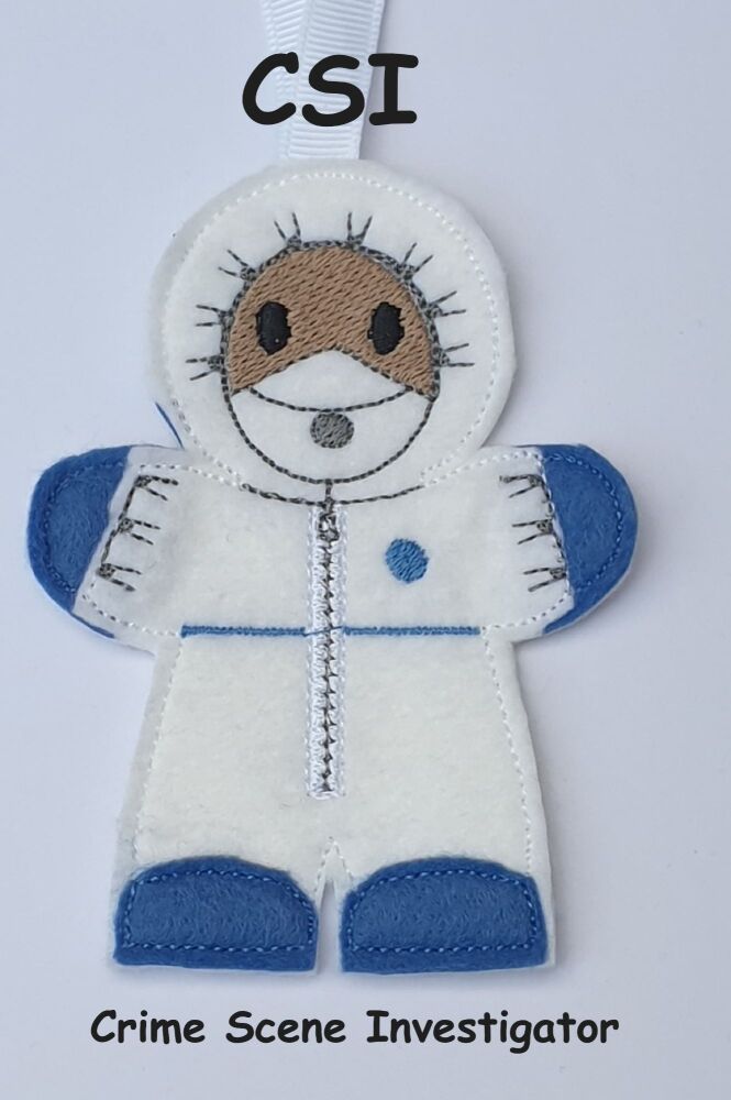 CSI (Crime Scene Investigator) Gingerbread Felt Hanging Decoration, Christmas Tree Decoration. Available as Keyring & Fridge Magnet too.