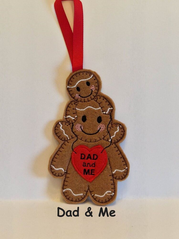 Dad & Me Gingerbread Felt Hanging Decoration, Christmas Tree Decoration. Father's day