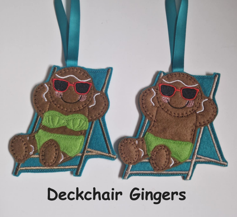 Deck Chairs Gingerbread Felt Hanging Decoration, Christmas Tree Decoration. Available as Keyring & Fridge Magnet too.