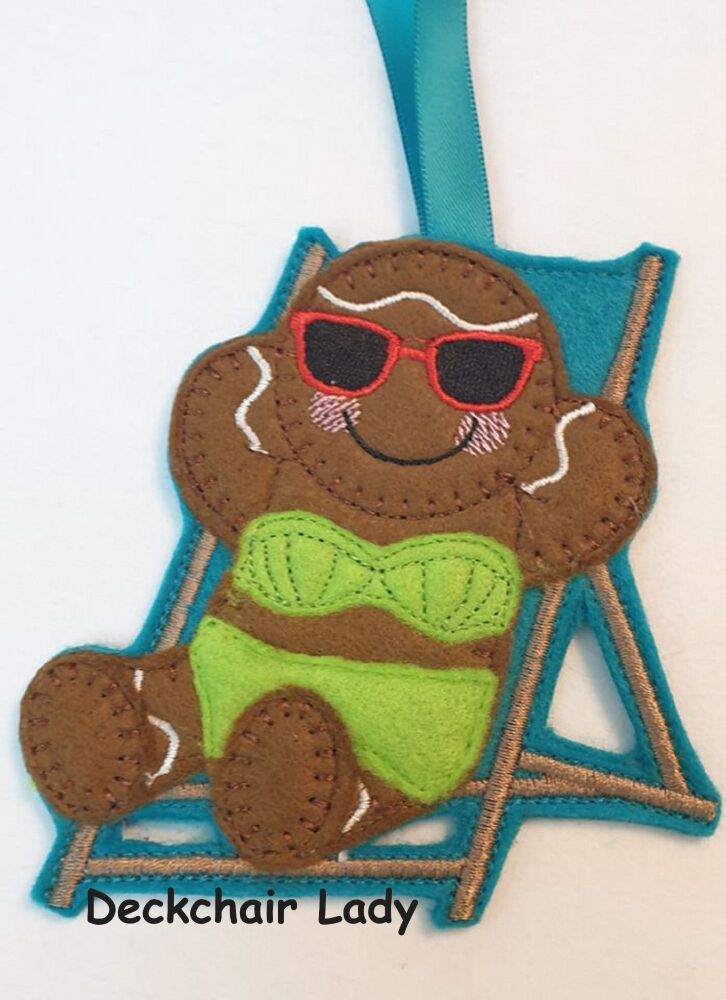 Deck Chairs Gingerbread Felt Hanging Decoration, Christmas Tree Decoration. Available as Keyring & Fridge Magnet too.
