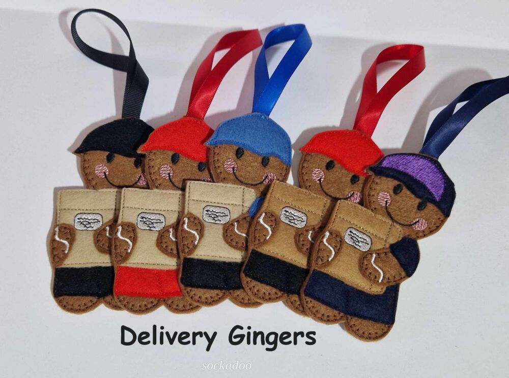 Delivery Driver Gingerbread Felt Hanging Decoration, Christmas Tree Decoration. Available as Keyring & Fridge Magnet too.