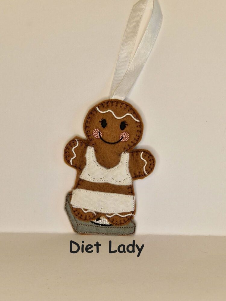Diet,  Slimming Gingerbread Felt Hanging Decoration, Christmas Tree Decoration.