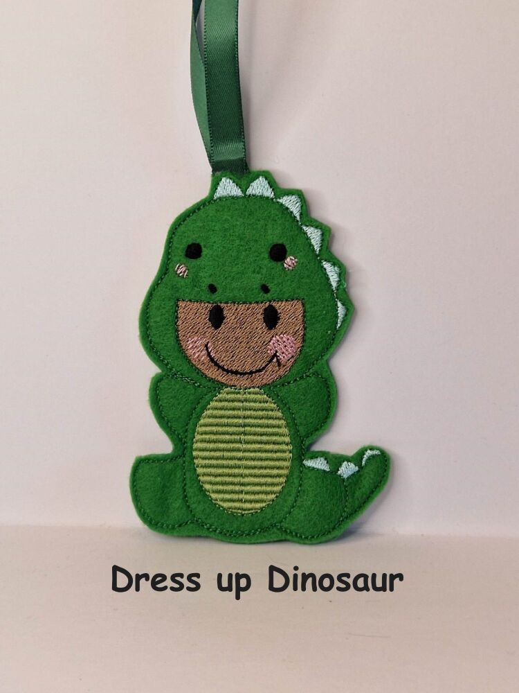 Dinosaur Dressed up  Gingerbread Felt Hanging Decoration, Christmas Tree Decoration.