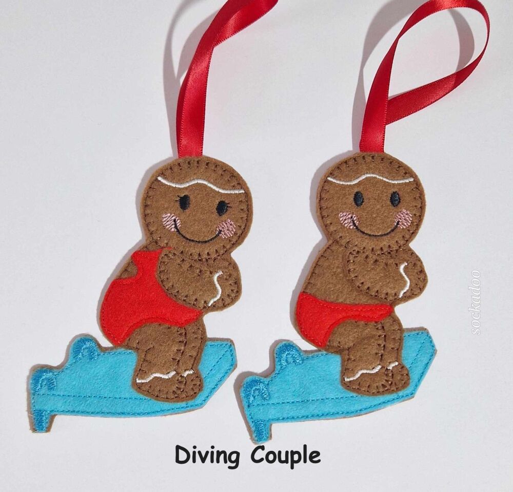 Diver, Diving Gingerbread Felt Hanging Decoration, Christmas Tree Decoration.