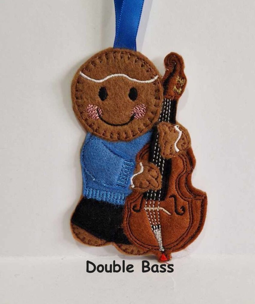 Double Base, Musical Instrument, Double Bass Gingerbread Felt Hanging Decoration, Christmas Tree Decoration. Available as Keyring & Fridge Magnet too.