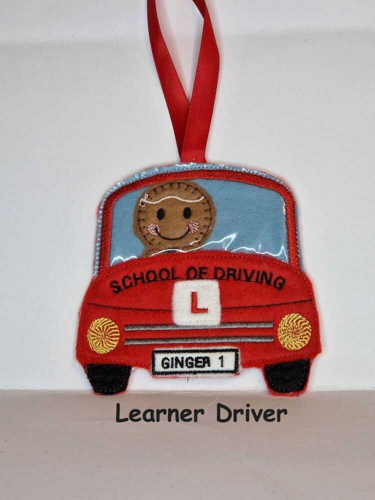 Driving School, Learner Driver, Gingerbread Felt Hanging Decoration, Christmas Tree Decoration.