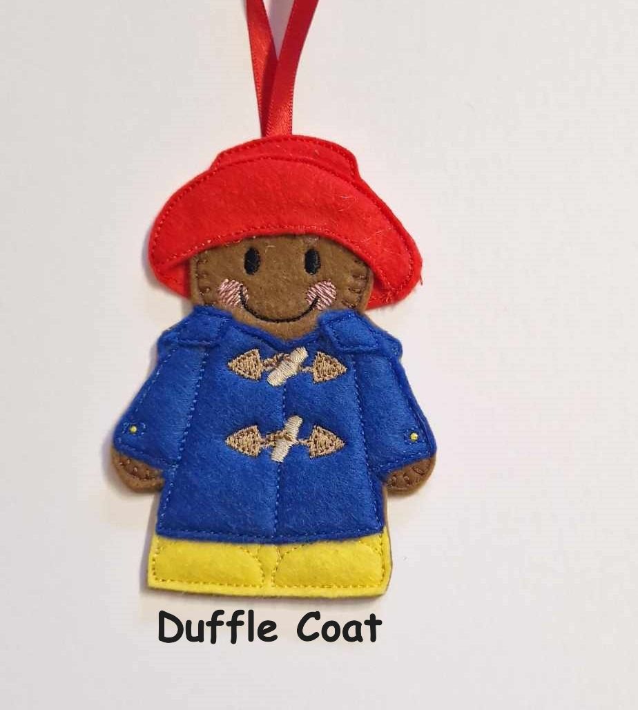 Duffle Coat, Paddington Gingerbread Felt Hanging Decoration, Christmas Tree Decoration. Available as Keyring & Fridge Magnet too.