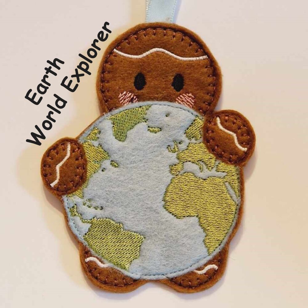 Earth, Geographer, Adventurer, Explorer, Traveller, World GLOBE  Gingerbread Felt Hanging Decoration, Christmas Tree Decoration.