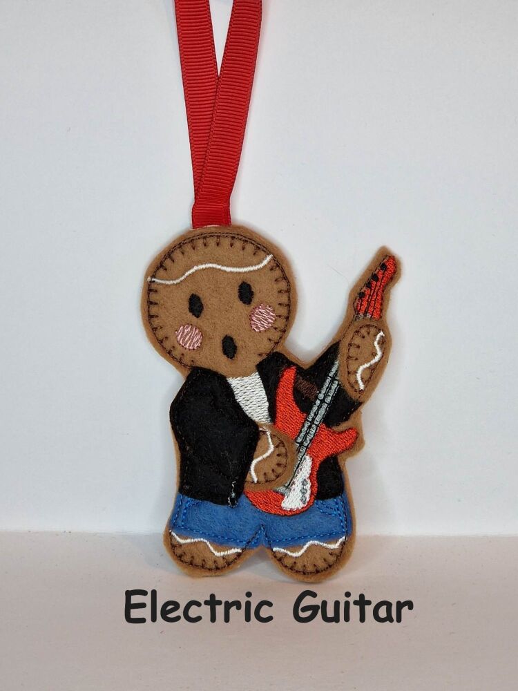 Electric Guitar Player Gingerbread decoration, Can be a Keyring / fridge magnet or hanging decoration, Christmas Tree Decoration