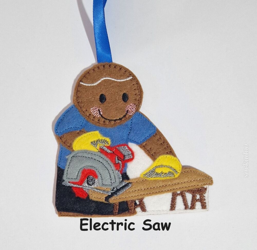 Electric Saw Gingerbread Felt Hanging Decoration, Christmas Tree Decoration.