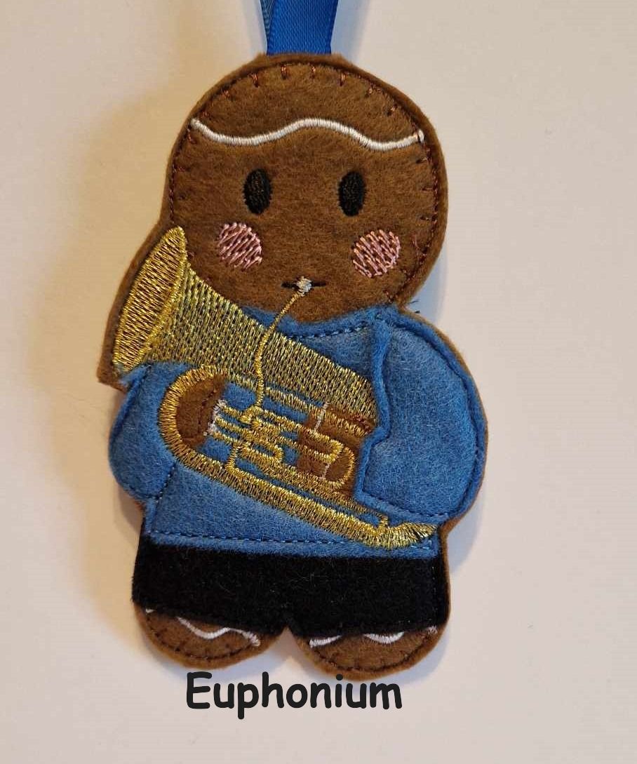 Euphonium Brass Instrument Gingerbread Felt Hanging Decoration, Christmas Tree Decoration.