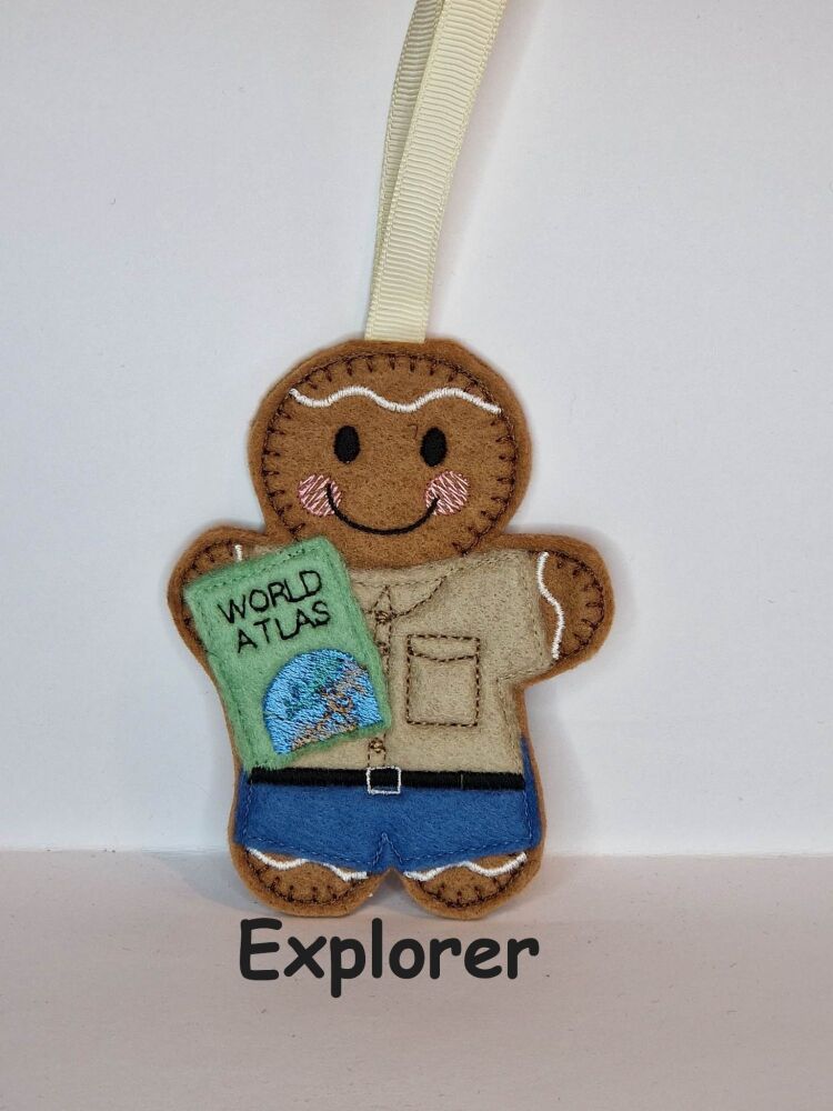Explorer, Geographer, Adventurer,  World Atlas Gingerbread Felt Hanging Decoration, Christmas Tree Decoration.
