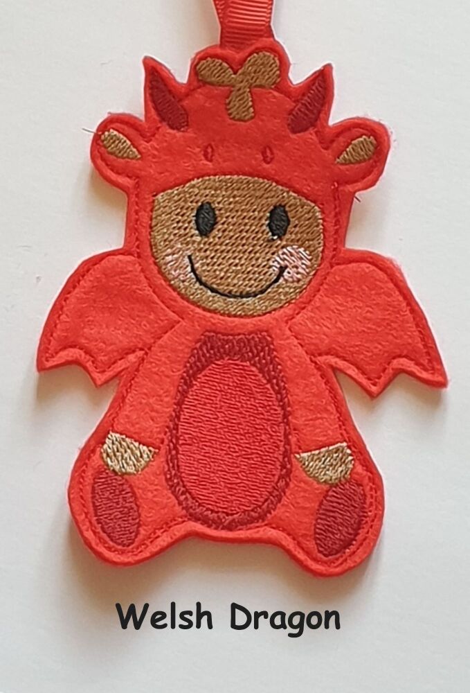 Dragon Gingerbread Felt Hanging Decoration, Christmas Tree Decoration. Available as Keyring & Fridge Magnet too.